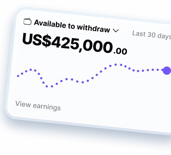 Earnings card from the Reacher creator app, with a chart of the balance available to withdraw.